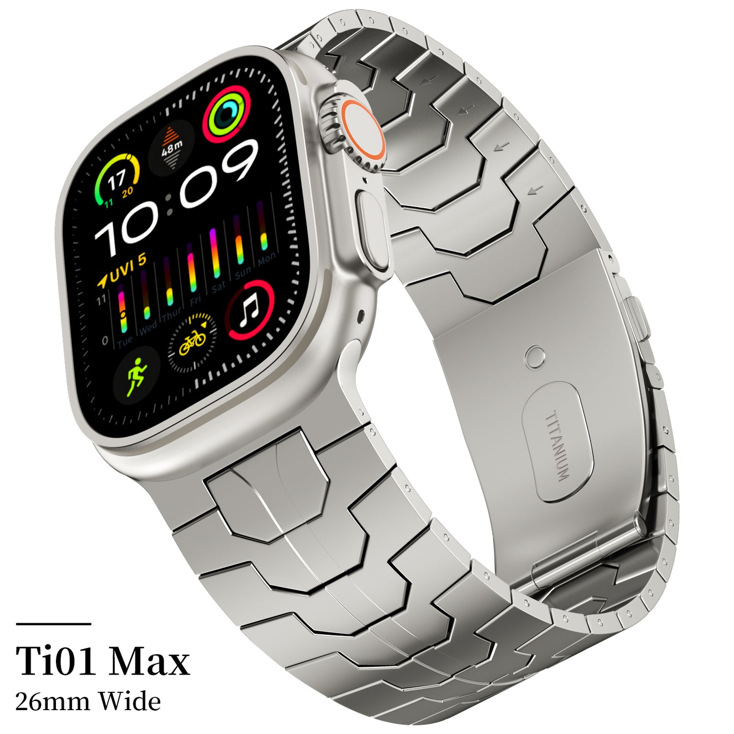 ACESTAR 100% Pure Titanium Band Compatible with Apple Watch Ultra / Ultra2 Band 49mm, Ti01 Max/26mm Wide/Titanium