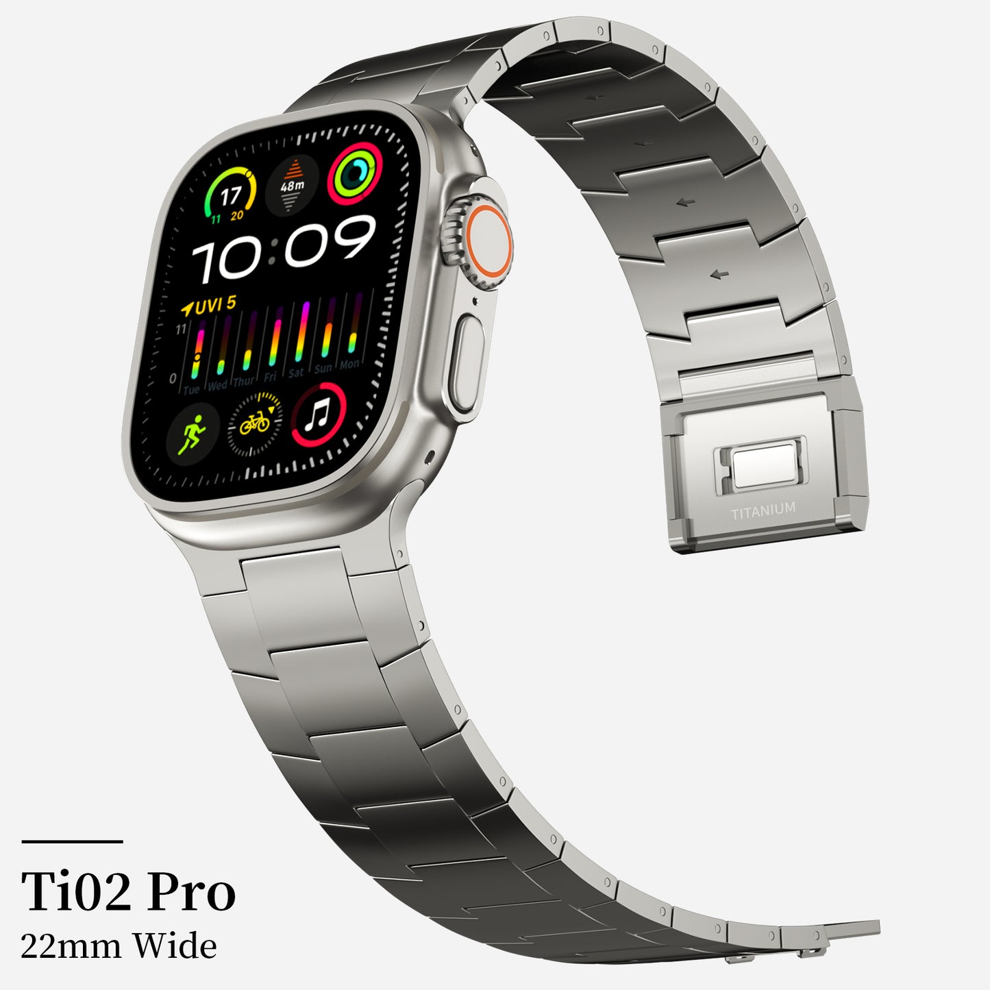 ACESTAR Full Titanium Band Compatible with Apple Watch Ultra 49mm / Ultra 2 49mm / Series 10 46mm, 24mm Wide Adjustable Titanium Links with Titanium Magnetic Clasp Titanium Connectors and DLC Coating, Ti02 Pro/24mm Wide/Titanium