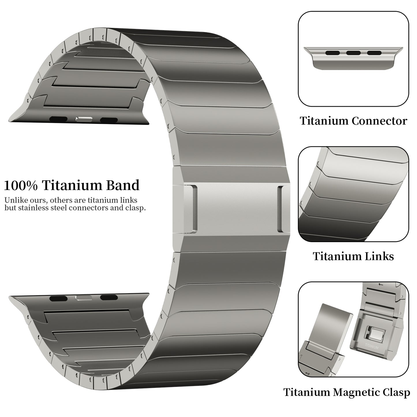 ACESTAR 100% Pure Titanium Band Compatible with Apple Watch Ultra/Ultra2 49mm,Ti03 SE/22mm Wide/Titanium