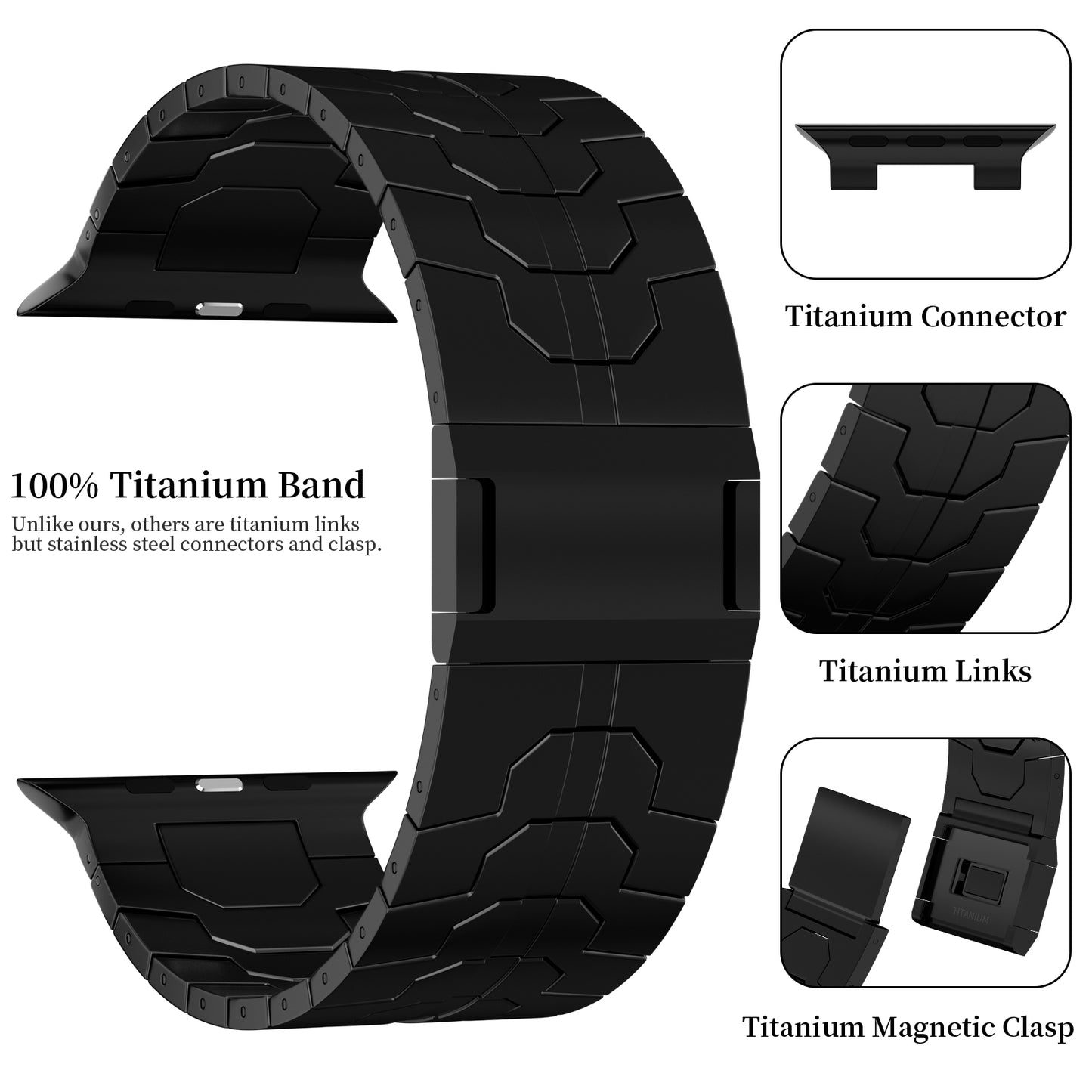 ACESTAR 100% Pure Titanium Band Compatible with Apple Watch Ultra / Ultra2 Band 49mm, Ti01 Pro/22mm Wide/Black