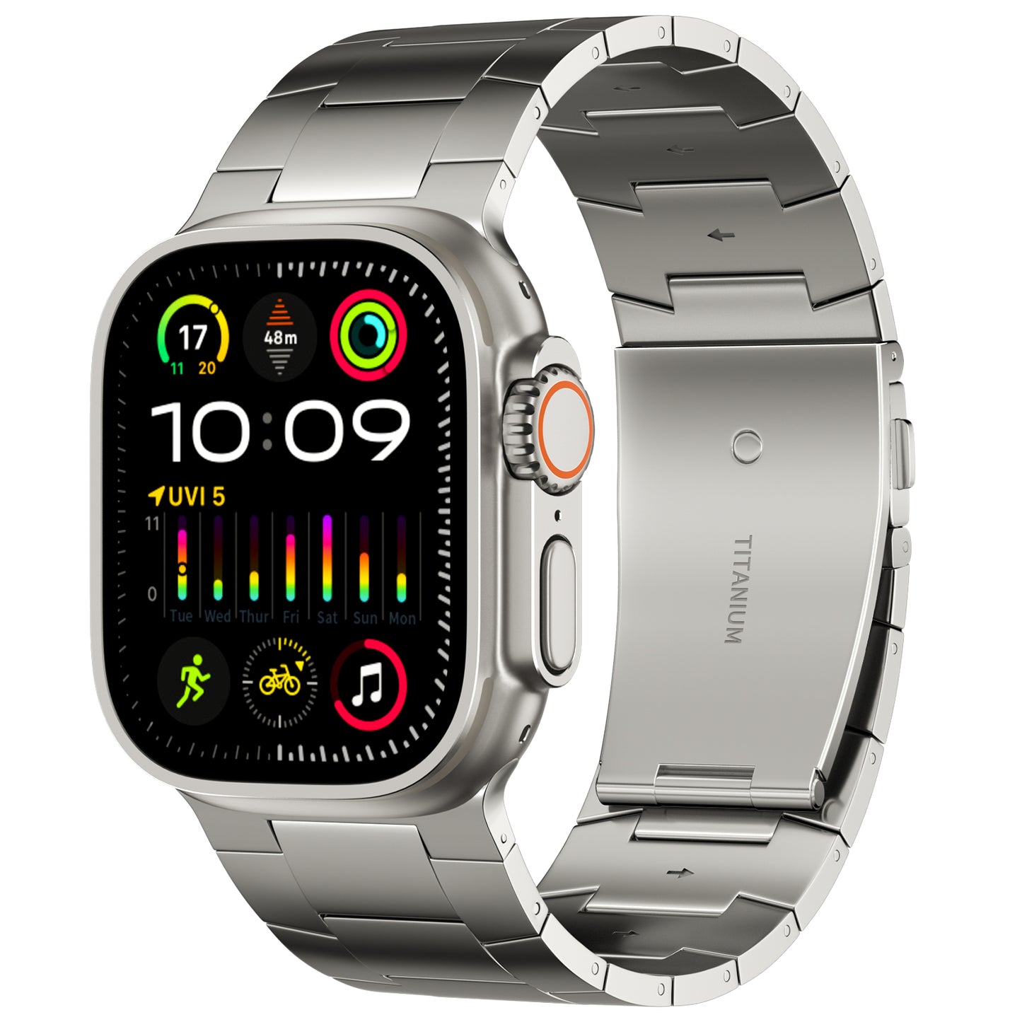 ACESTAR Full Titanium Band Compatible with Apple Watch Ultra 49mm / Ultra 2 49mm / Series 10 46mm, 26mm Wide Adjustable Titanium Links with Titanium Folding Clasp Titanium Connectors and DLC Coati, Ti02 Max/26mm Wide/Titanium