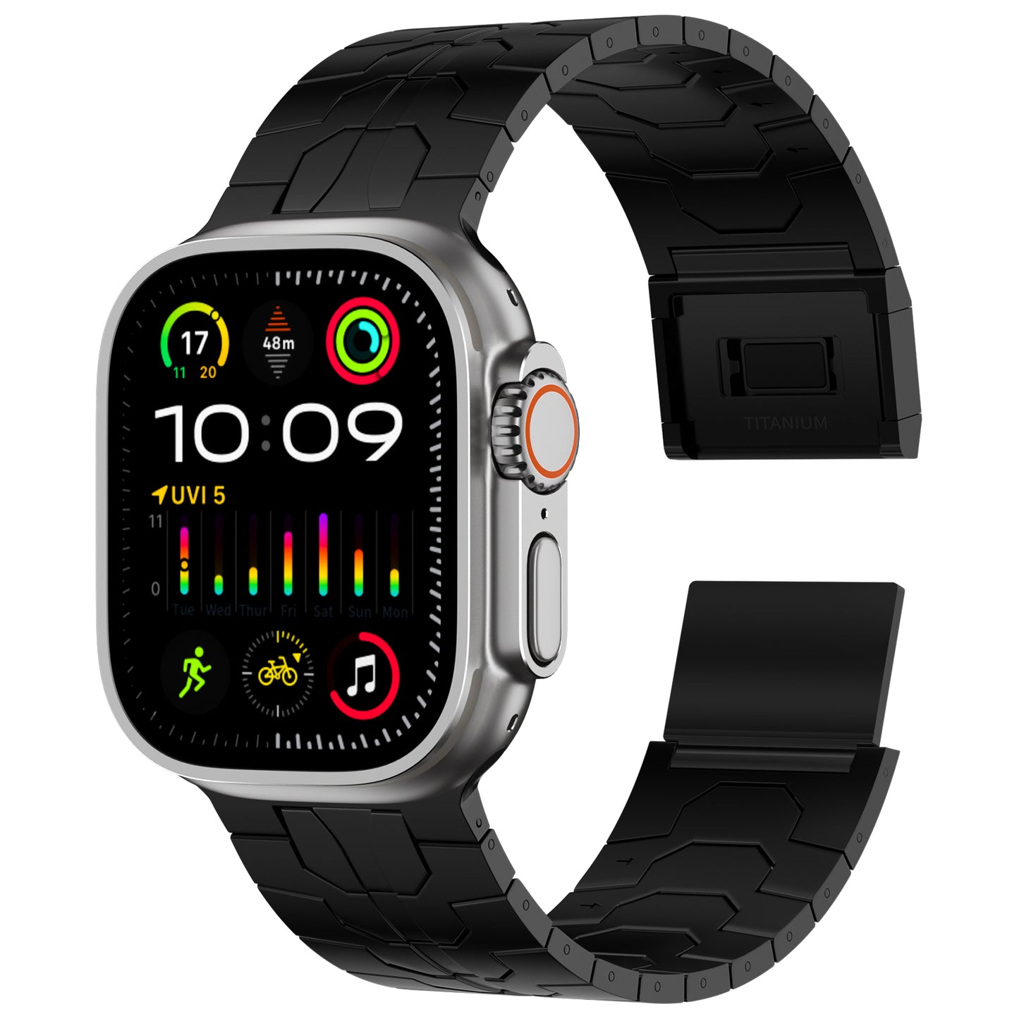 ACESTAR Full Titanium Band Compatible with Apple Watch Ultra 49mm / Ultra 2 49mm / Series 10 46mm, 22mm Wide Adjustable Titanium Links with Titanium Magnetic Clasp Titanium Connectors and DLC Coating, Ti01 Pro/22mm Wide/Black