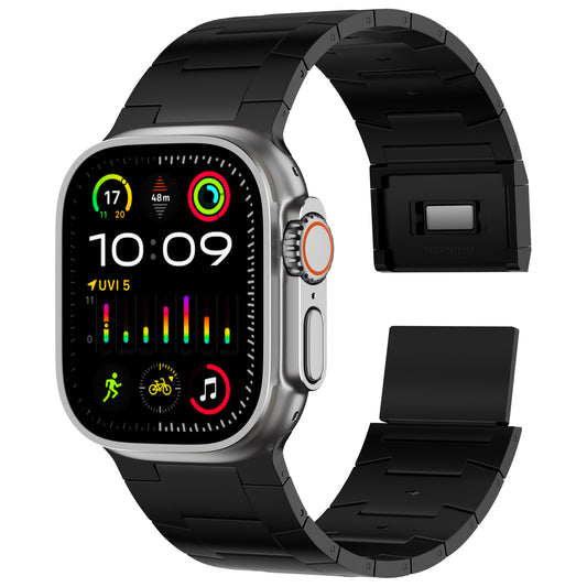 ACESTAR Full Titanium Band Compatible with Apple Watch Ultra 49mm / Ultra 2 49mm / Series 10 46mm, 24mm Wide Adjustable Titanium Links with Titanium Magnetic Clasp Titanium Connectors and DLC Coating, Ti02 Pro/24mm Wide/Black