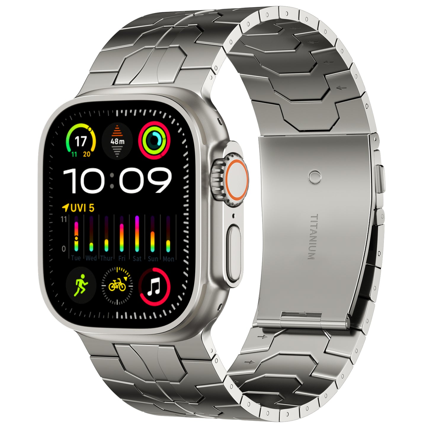 ACESTAR Full Titanium Band Compatible with Apple Watch Ultra 49mm / Ultra 2 49mm / Series 10 46mm, 26mm Wide Adjustable Titanium Links with Titanium Folding Clasp Titanium Connectors and DLC Coating, Ti01 Max/26mm Wide/Titanium