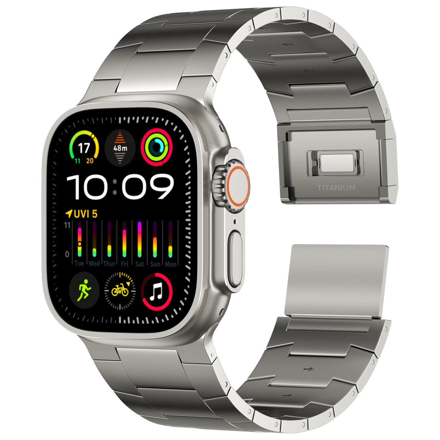 ACESTAR Full Titanium Band Compatible with Apple Watch Ultra 49mm / Ultra 2 49mm / Series 10 46mm, 26mm Wide Adjustable Titanium Links with Titanium Magnetic Clasp Titanium Connectors and DLC Coating, Ti02 Pro Max/26mm Wide/Titanium