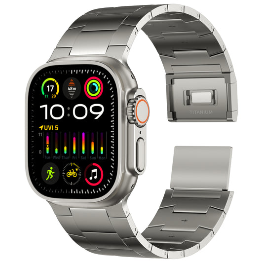 ACESTAR Full Titanium Band Compatible with Apple Watch Ultra 49mm / Ultra 2 49mm / Series 10 46mm, 26mm Wide Adjustable Titanium Links with Titanium Magnetic Clasp Titanium Connectors and DLC Coating, Ti02 Pro Max/26mm Wide/Titanium