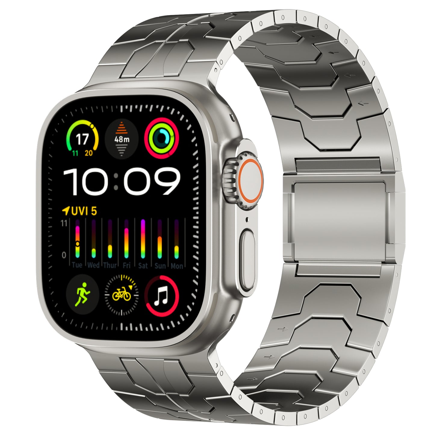 ACESTAR Full Titanium Band Compatible with Apple Watch Ultra 49mm / Ultra 2 49mm / Series 10 46mm, 24mm Wide Adjustable Titanium Links with Titanium Magnetic Clasp Titanium Connectors and DLC Coating, Ti01 Pro/24mm Wide/Titanium