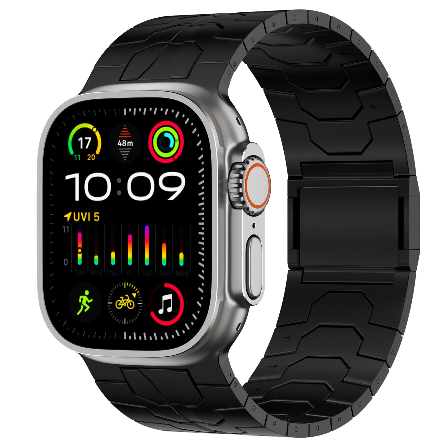 ACESTAR Full Titanium Band Compatible with Apple Watch Ultra 49mm / Ultra 2 49mm / Series 10 46mm, 26mm Wide Adjustable Titanium Links with Titanium Magnetic Clasp Titanium Connectors and DLC Coating, Ti01 Pro Max/26mm Wide/Black