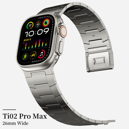 ACESTAR Full Titanium Band Compatible with Apple Watch Ultra 49mm / Ultra 2 49mm / Series 10 46mm, 26mm Wide Adjustable Titanium Links with Titanium Magnetic Clasp Titanium Connectors and DLC Coating, Ti02 Pro Max/26mm Wide/Titanium