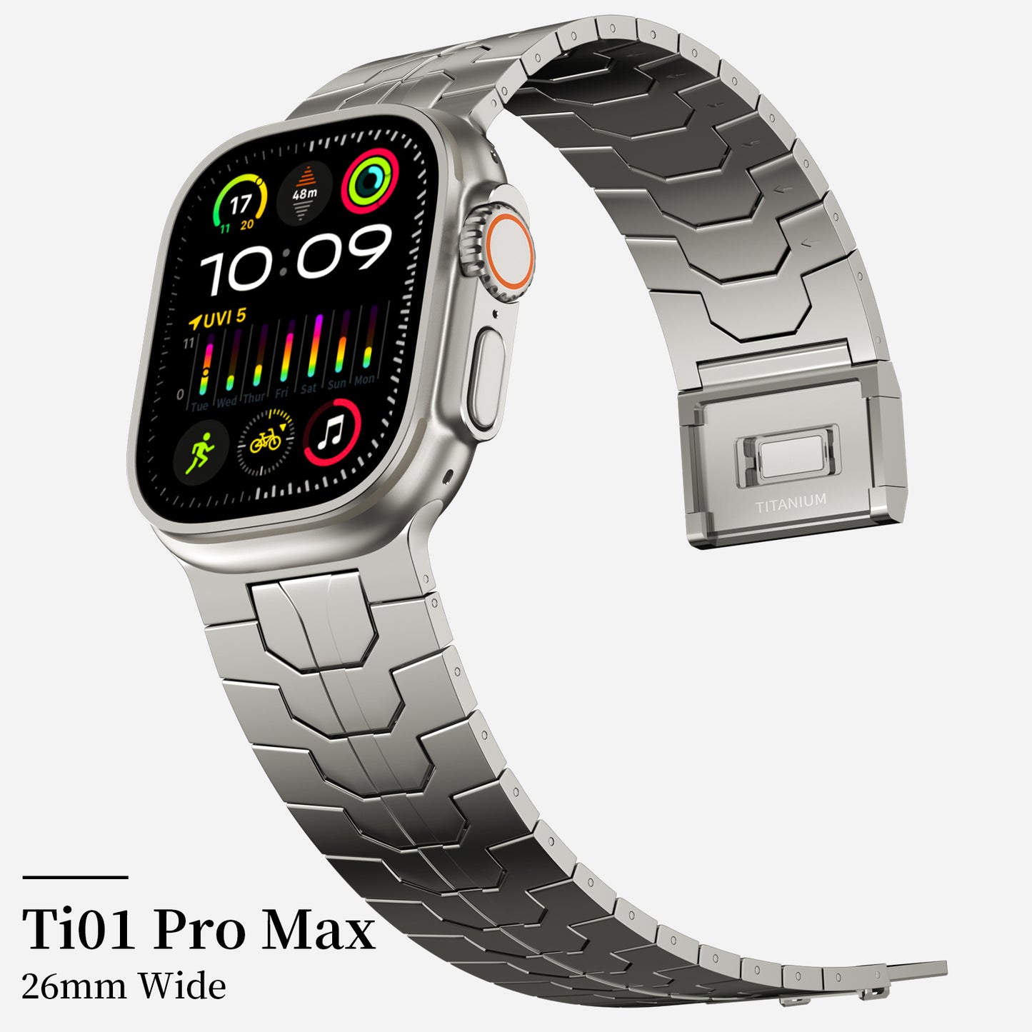 ACESTAR Full Titanium Band Compatible with Apple Watch Ultra 49mm / Ultra 2 49mm / Series 10 46mm, 26mm Wide Adjustable Titanium Links with Titanium Magnetic Clasp Titanium Connectors and DLC Coating, Ti01 Pro Max/26mm Wide/Titanium