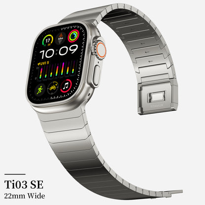 ACESTAR Full Titanium Band Compatible with Apple Watch Ultra 49mm / Ultra 2 49mm / Series 10 46mm, 26mm Wide Adjustable Titanium Links with Titanium Magnetic Clasp Titanium Connectors and DLC Coating, Ti03 Pro Max/26mm Wide/Titanium