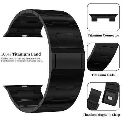 ACESTAR Full Titanium Band Compatible with Apple Watch Ultra 49mm / Ultra 2 49mm / Series 10 46mm, 26mm Wide Adjustable Titanium Links with Titanium Magnetic Clasp Titanium Connectors and DLC Coating, Ti02 Pro Max/26mm Wide/Black