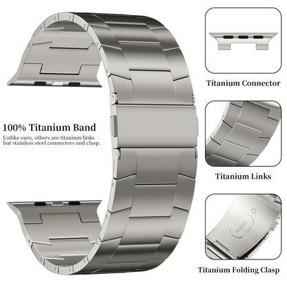 ACESTAR Full Titanium Band Compatible with Apple Watch Ultra 49mm / Ultra 2 49mm / Series 10 46mm, 26mm Wide Adjustable Titanium Links with Titanium Folding Clasp Titanium Connectors and DLC Coati, Ti02 Max/26mm Wide/Titanium