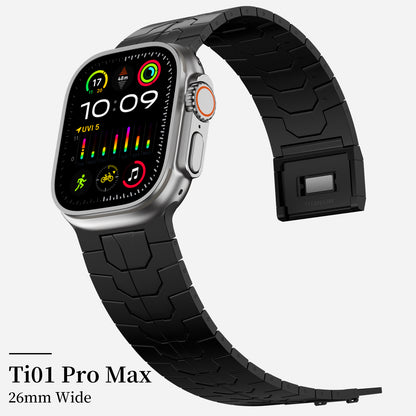 ACESTAR Full Titanium Band Compatible with Apple Watch Ultra 49mm / Ultra 2 49mm / Series 10 46mm, 26mm Wide Adjustable Titanium Links with Titanium Magnetic Clasp Titanium Connectors and DLC Coating, Ti01 Pro Max/26mm Wide/Black